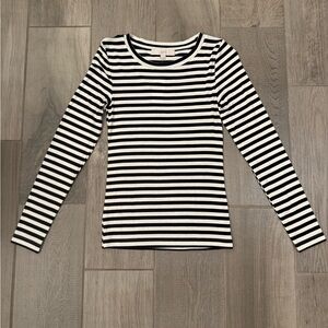 NWT LOFT Women’s Striped Black and White Modal Long Sleeve Ribbed Tee, size XS